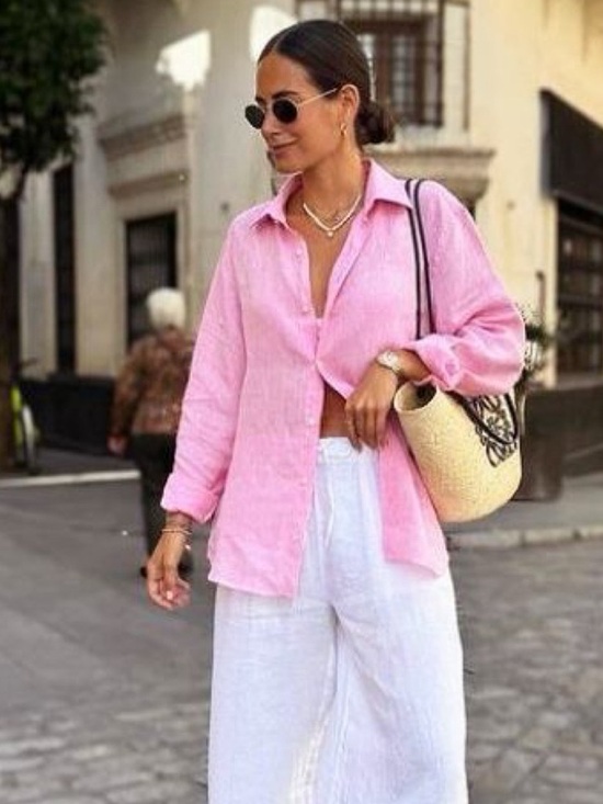 GAP Tops - NEW Gap Linen Boyfriend Shirt Relaxed Fit Pink XS